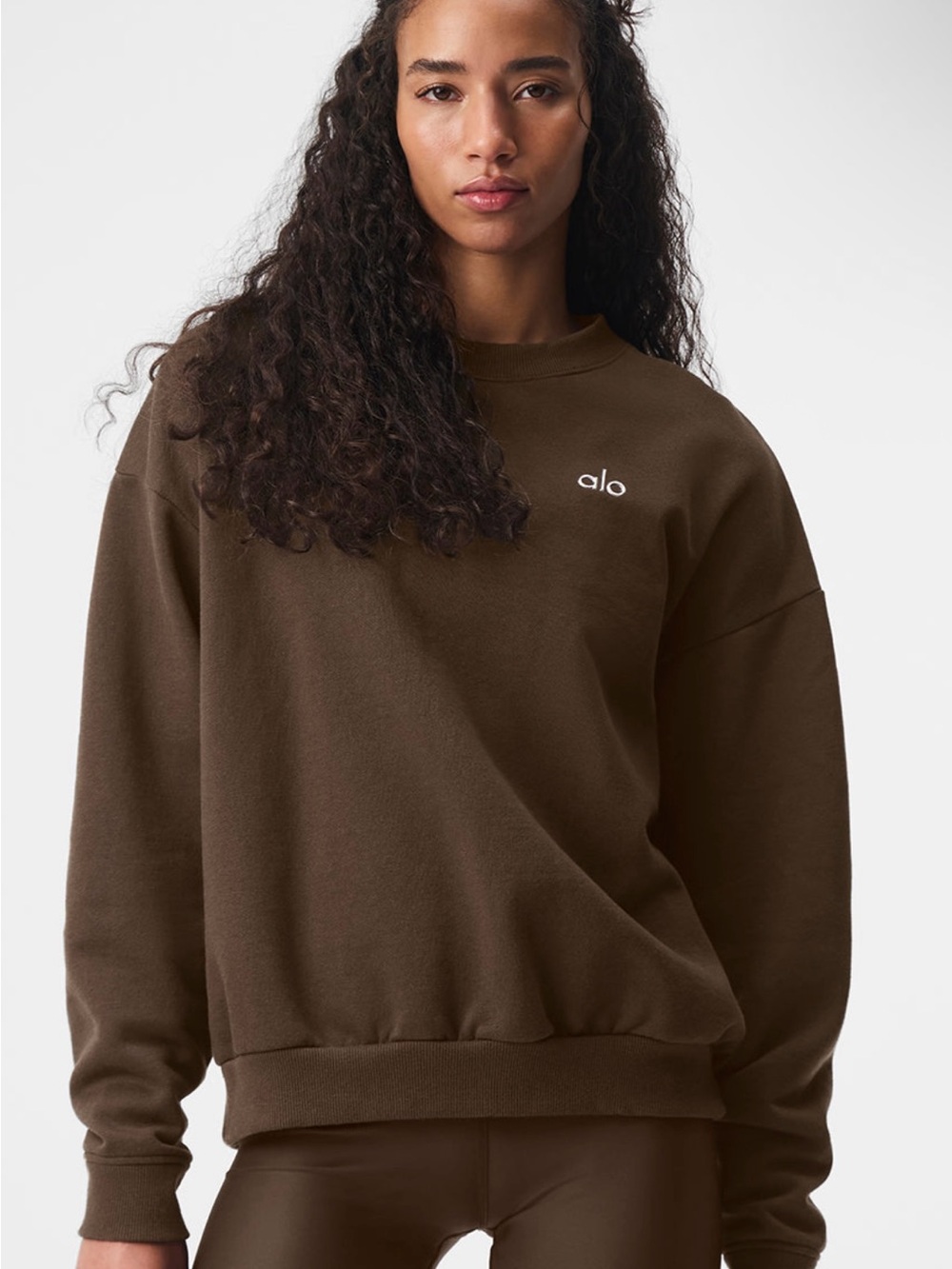 ALO ACCOLADE CREW NECK PULLOVER IN ESPRESSO - Picture 3 of 3